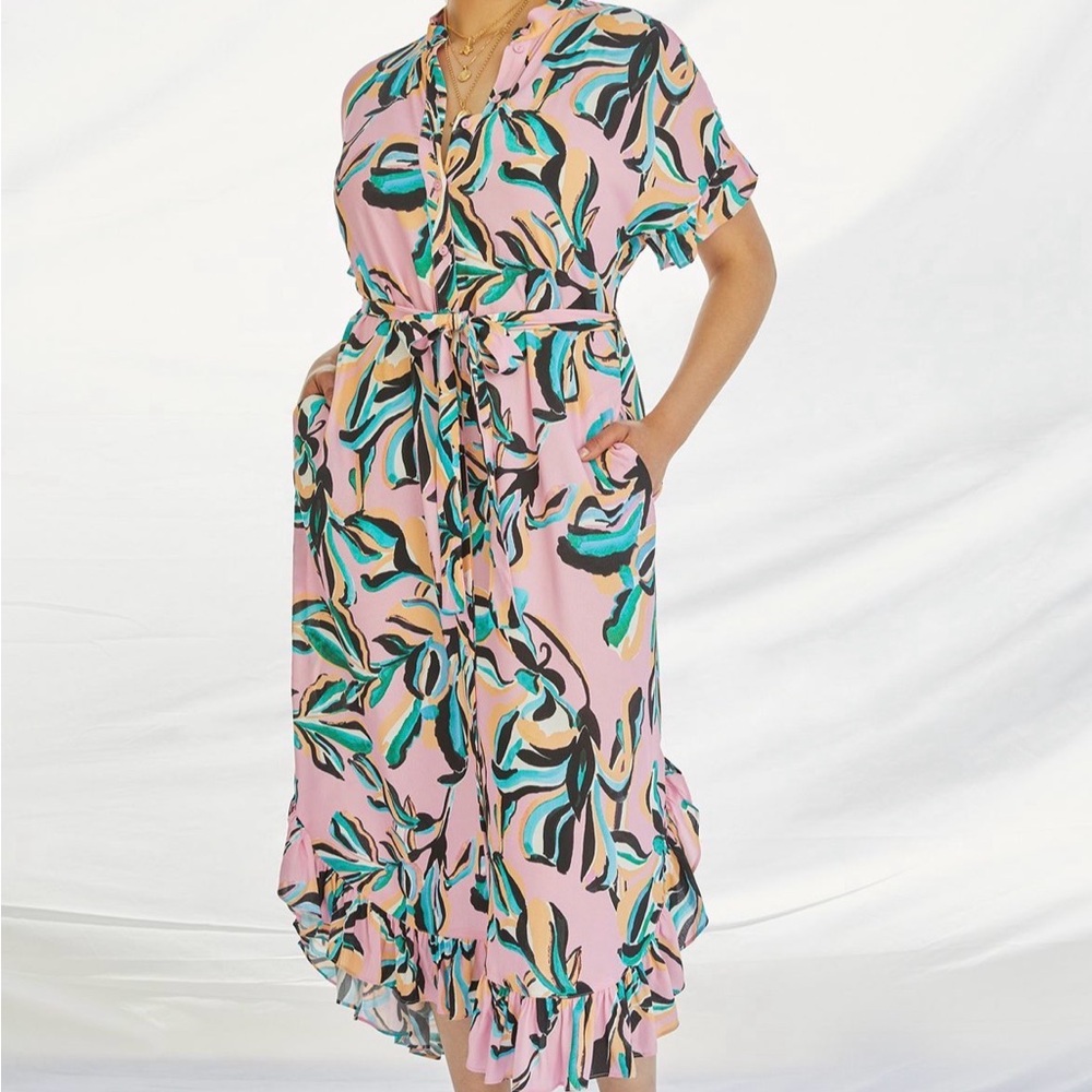 Corey Lynn Calter Ruffled Maxi Shirt Dress S